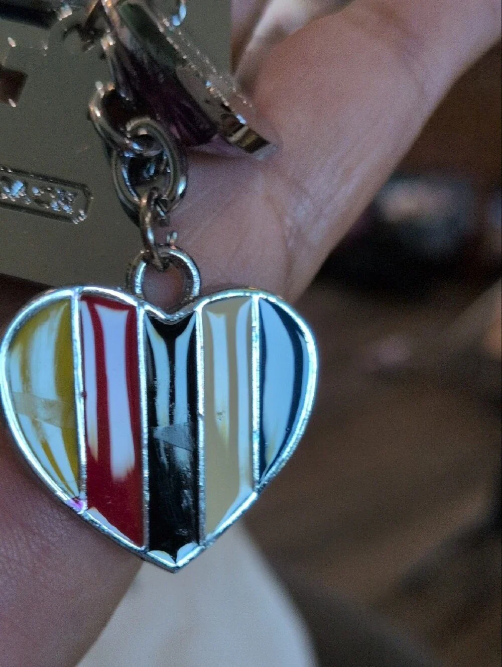 Coach Silver Multi-Charm Heart & Logo Keychain with Colorful Enamel Heart